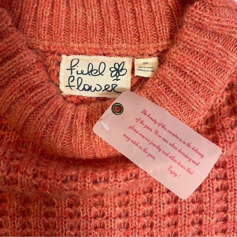NWT New Anthropologie Field of Flowers Wool Blend Orange Sweater Size S - Picture 10 of 13